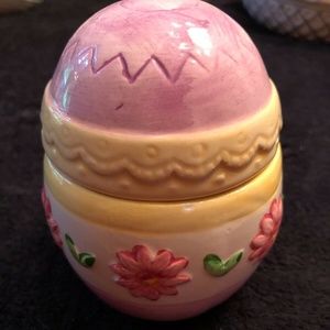 Decorated Easter Egg Trinket Holder Ceramic Ribbon